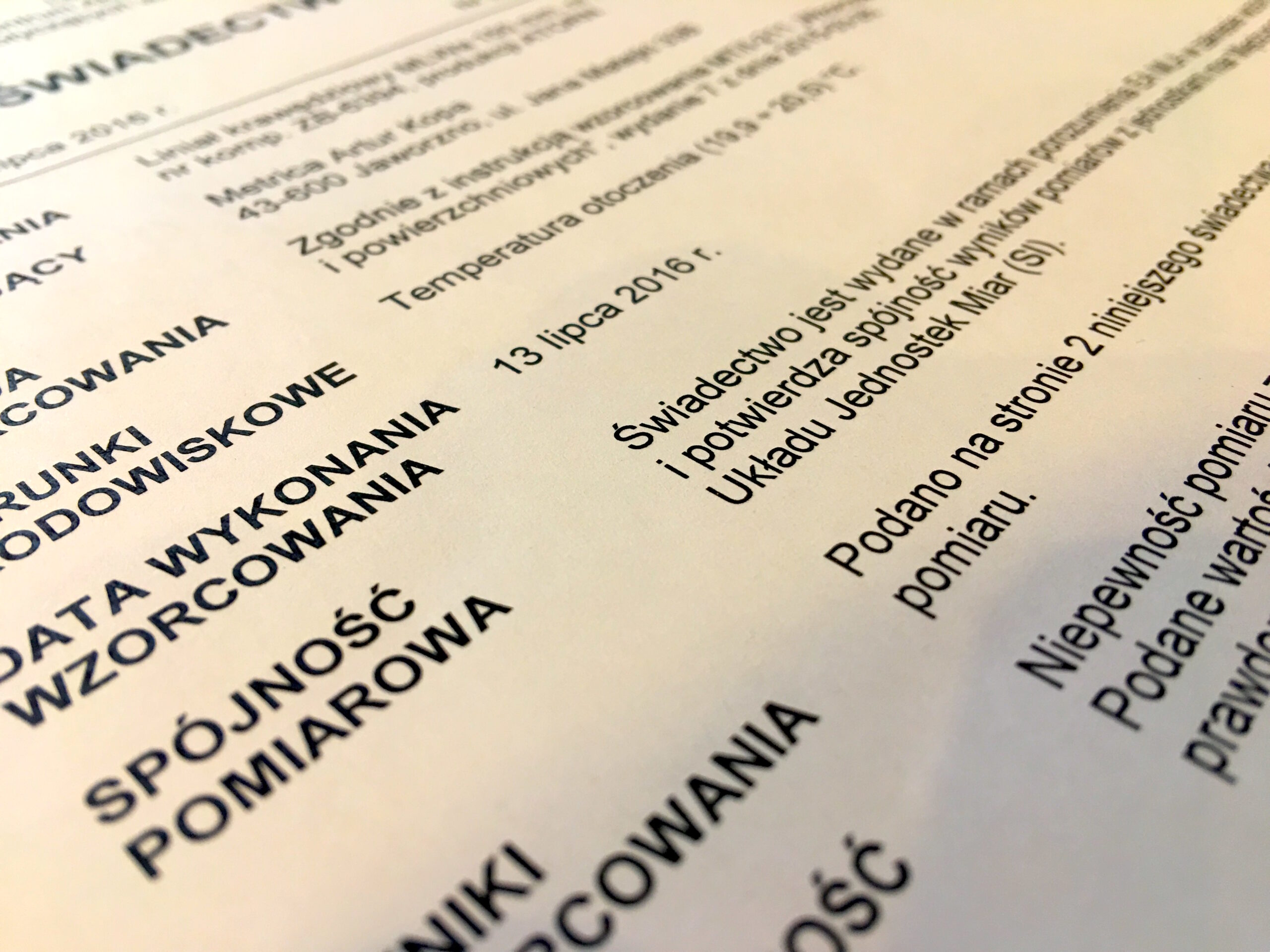 Podawanie spójności pomiarowej na świadectwach